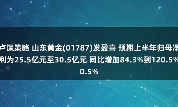 卢深策略 山东黄金(01787)发盈喜 预期上半年归母净利为25.5亿元至30.5亿元 同比增加84.3%到120.5%